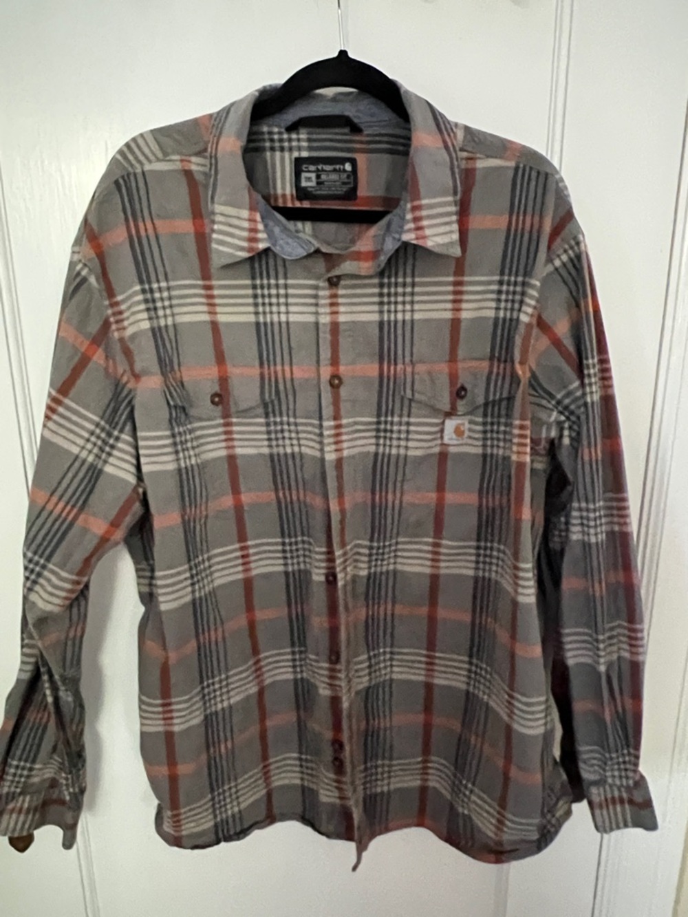 Carhartt Gray and Rust Plaid Relaxed-Fit Shirt